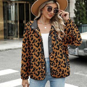 Women's Cozy Teddy Sherpa Jacket Leopard Print, Size Small, NWT, Cozycore